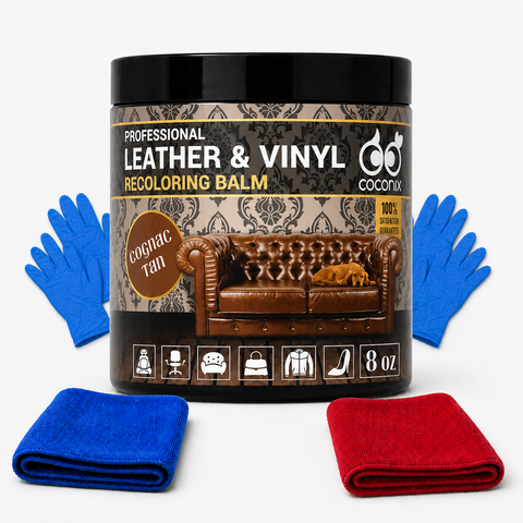 Coconix Leather and Vinyl Recoloring Balm - Cognac Tan kit contents