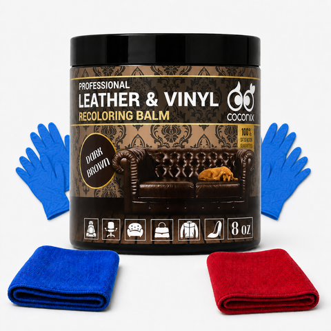 Coconix Leather and Vinyl Recoloring Balm - Dark Brown kit contents