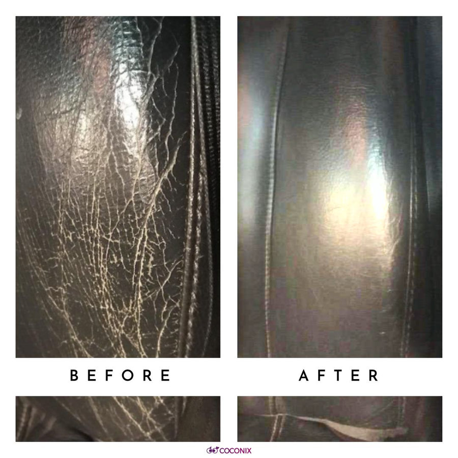 Gray leather car seat repair before and after