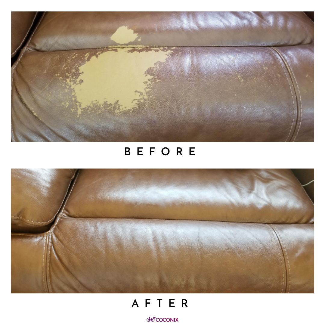 Leather couch finish repair before and after