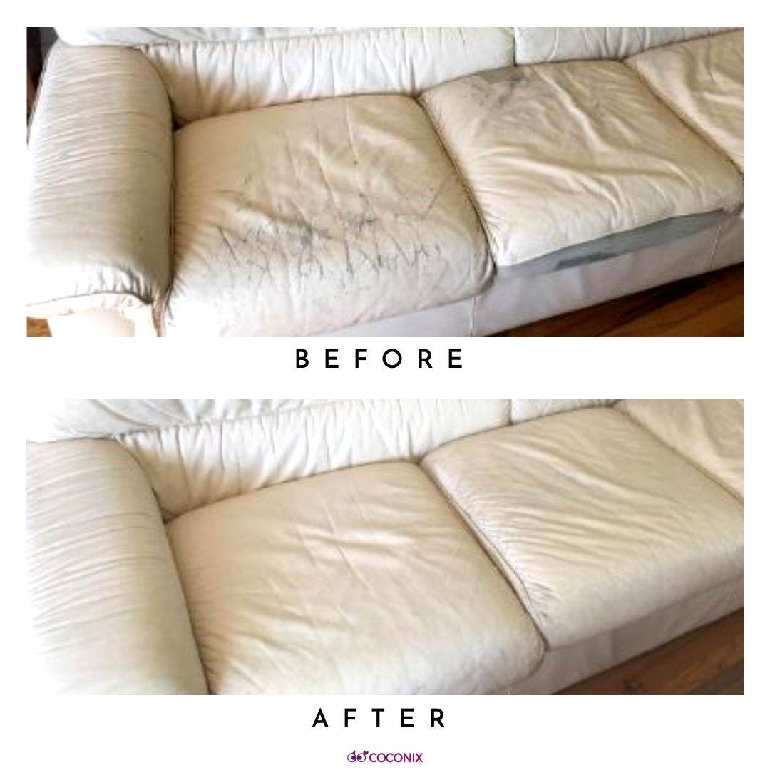 Cracked leather couch repair before and after