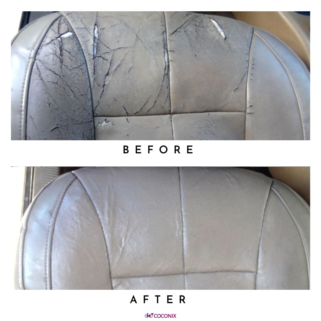 Cracked leather upholstery repair before and after