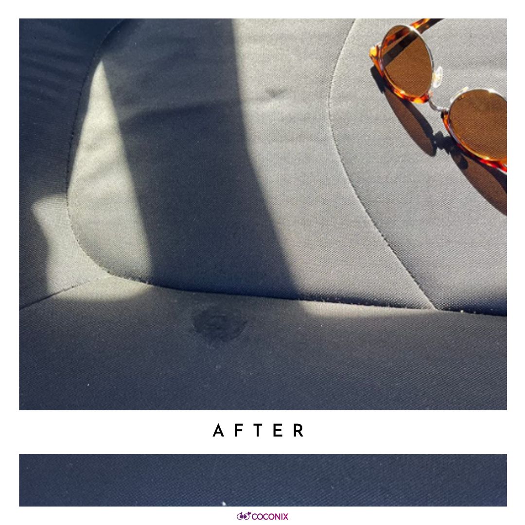 Car seat upholstery hole repair before and after