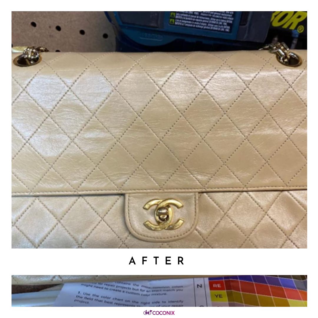 Leather handbag corner restoration before and after