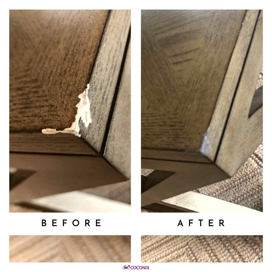 Chipped coffee table repair before and after
