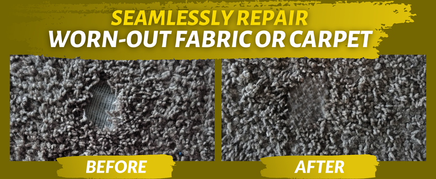 Customer before-and-after examples of repaired worn fabric and carpet areas