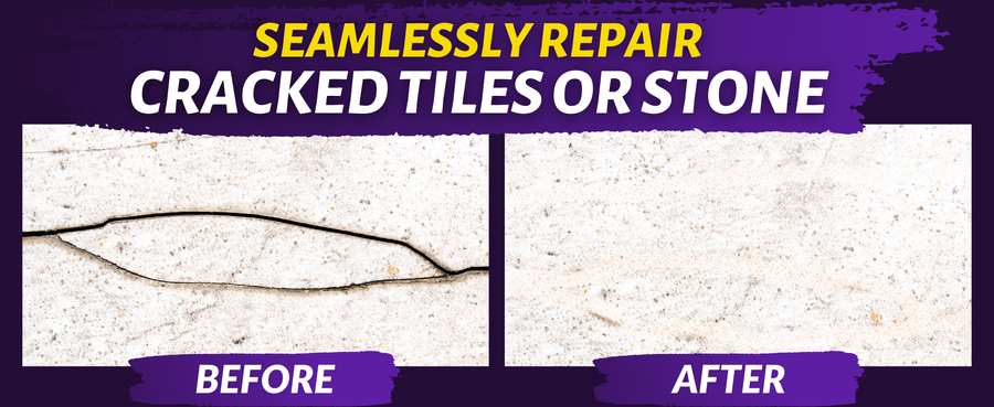 Customer before-and-after examples of repaired cracks in tile and stone