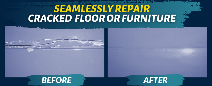 Customer before-and-after examples of repaired chips and cracks in wood surfaces