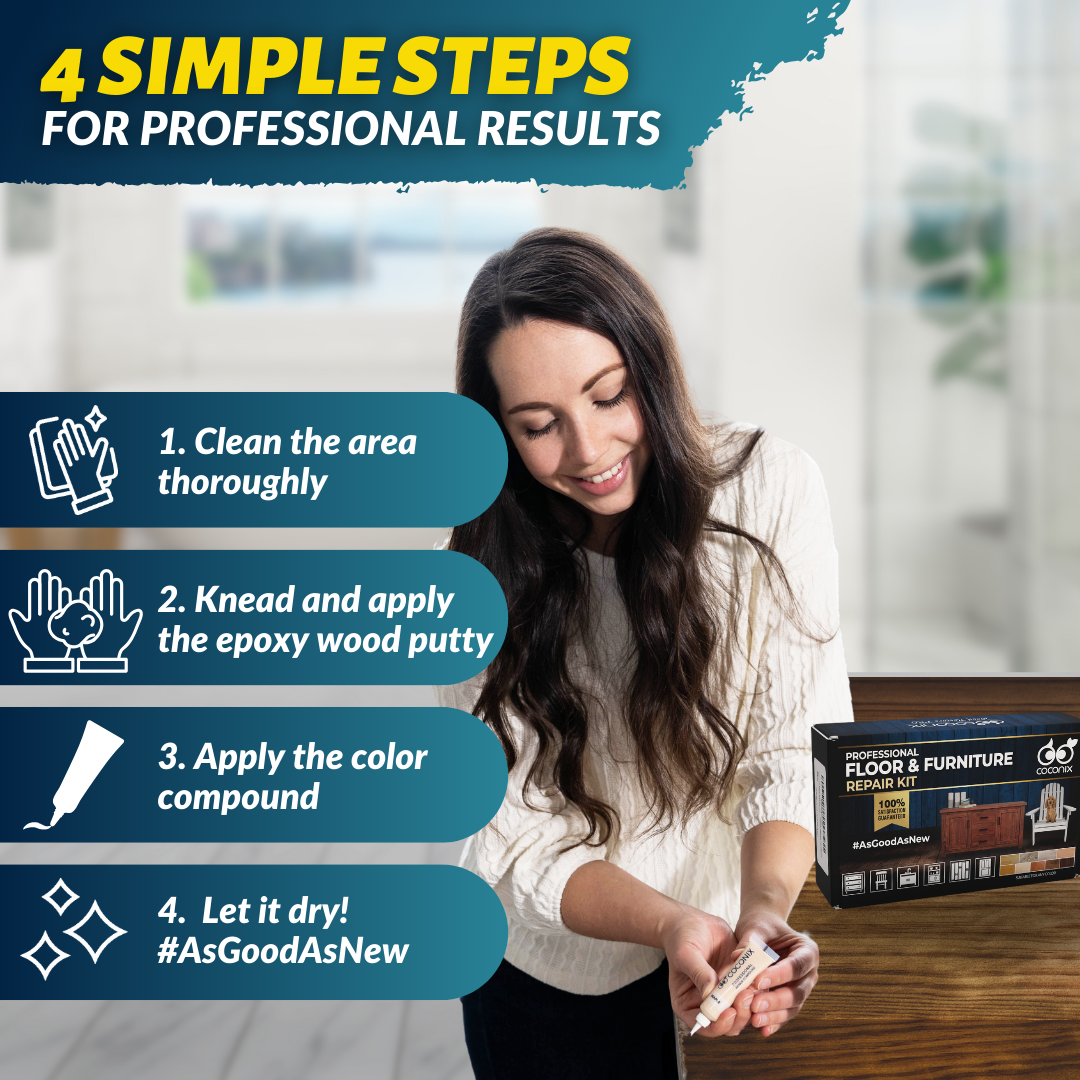 Four simple steps for using the Coconix Floor and Furniture Repair Kit