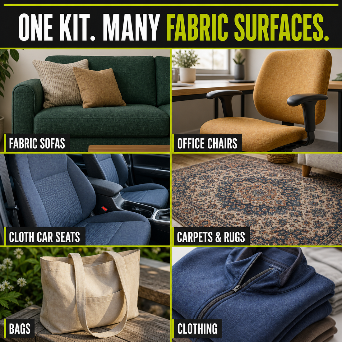 Coconix Fabric and Carpet Repair Kit compatible sofas, chairs, car seats, carpets, bags and clothing