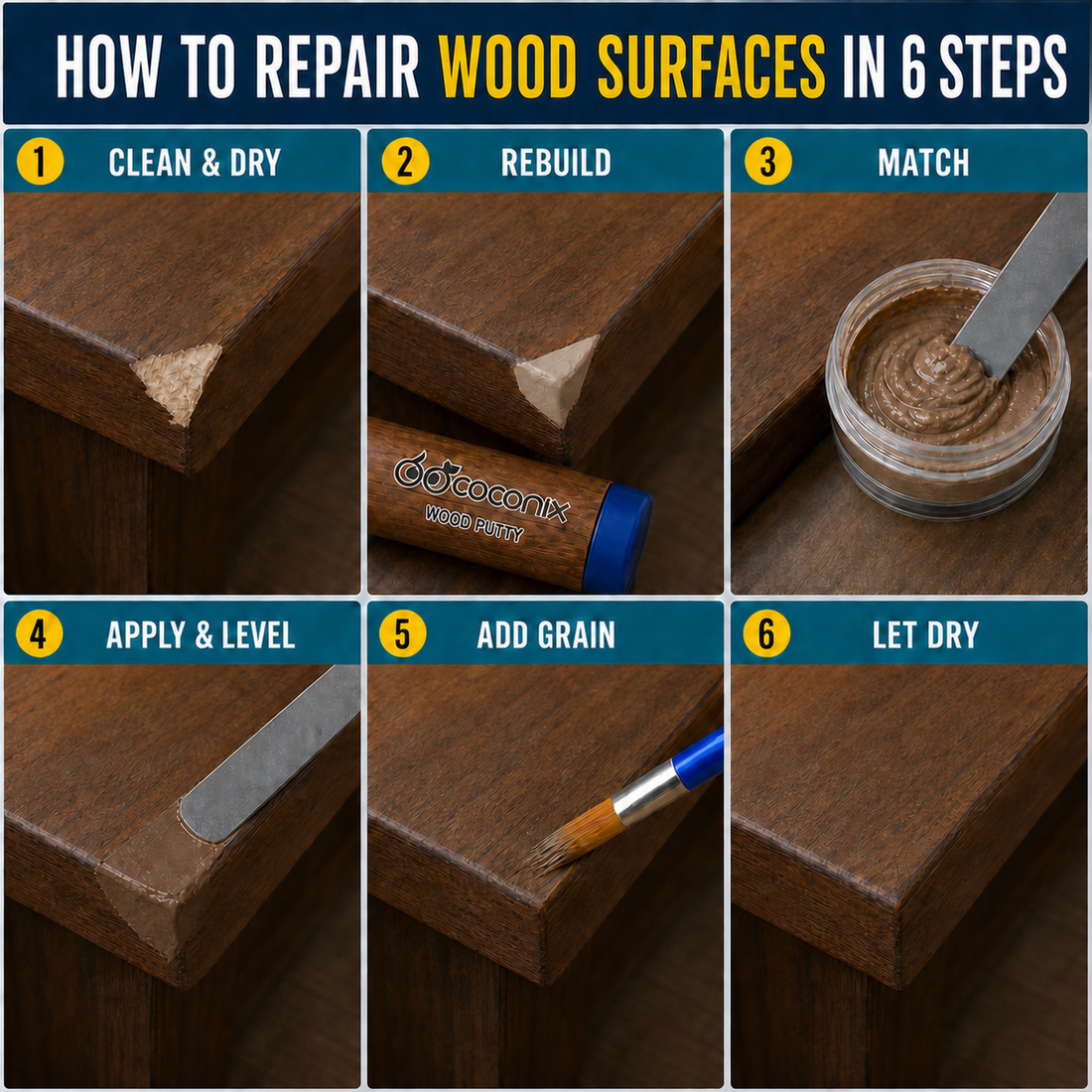 How to repair wood surfaces in six steps with the Coconix Floor & Furniture Repair Kit