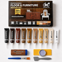 Coconix Floor and Furniture Repair Kit Brown and Shades with ten repair compounds, epoxy wood putty, mixing jar, brush and spatula