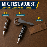 Mix one base color, adjust gradually and test the dried Floor and Furniture Repair Kit color