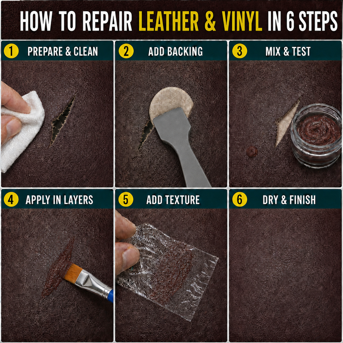 How to repair leather and vinyl damage in six steps with the Coconix Leather & Vinyl Repair Kit