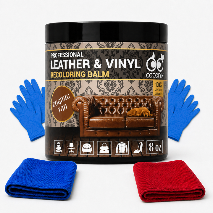 Coconix Leather and Vinyl Recoloring Balm - Cognac Tan kit contents