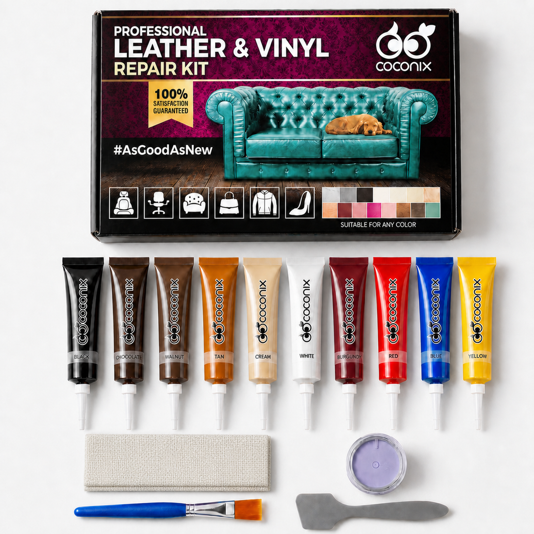 Coconix Leather and Vinyl Repair Kit Mix and Match Any Color contents with backing fabric