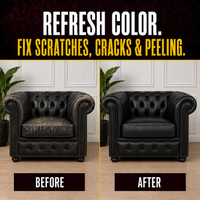 Before and after fine-grain black leather with realistic fading, stains and wear restored in Pure Black with Coconix Recoloring Balm