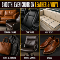 Leather and vinyl recoloring balm for sofas, chairs, car seats, boat seats, bags, jackets, office chairs and shoes