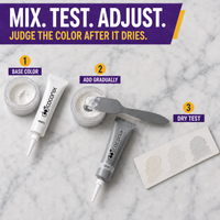 Mixing Coconix repair compounds and testing dried color against white marble