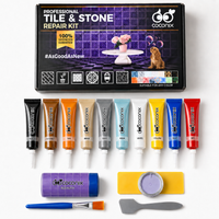 Coconix Tile and Stone Repair Kit with epoxy putty, 10 mixable colors, jar, blue brush and gray spatula