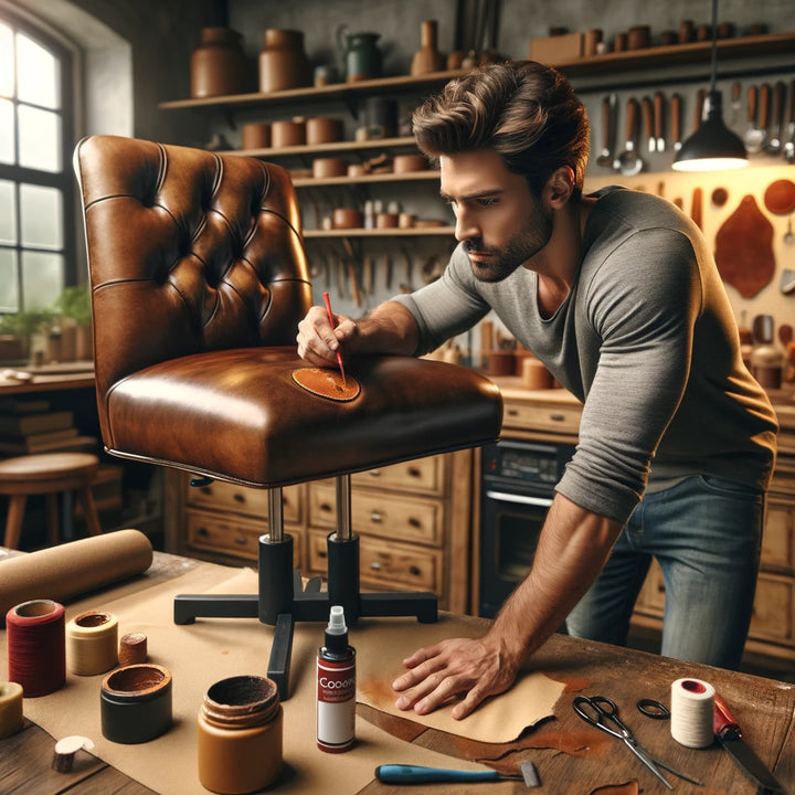 Repaired Stool How to repair a punctured leather bar stool with the Coconix Leather a