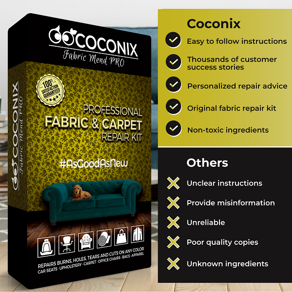 Coconix Fabric and Carpet Repair Kit - Repairer of Your Car Seat, Couch,  Furniture, Upholstery or Jacket - Fixes Cigarette Burn Holes, Tear or Rips.  Super Easy Instructions to Match Any Color